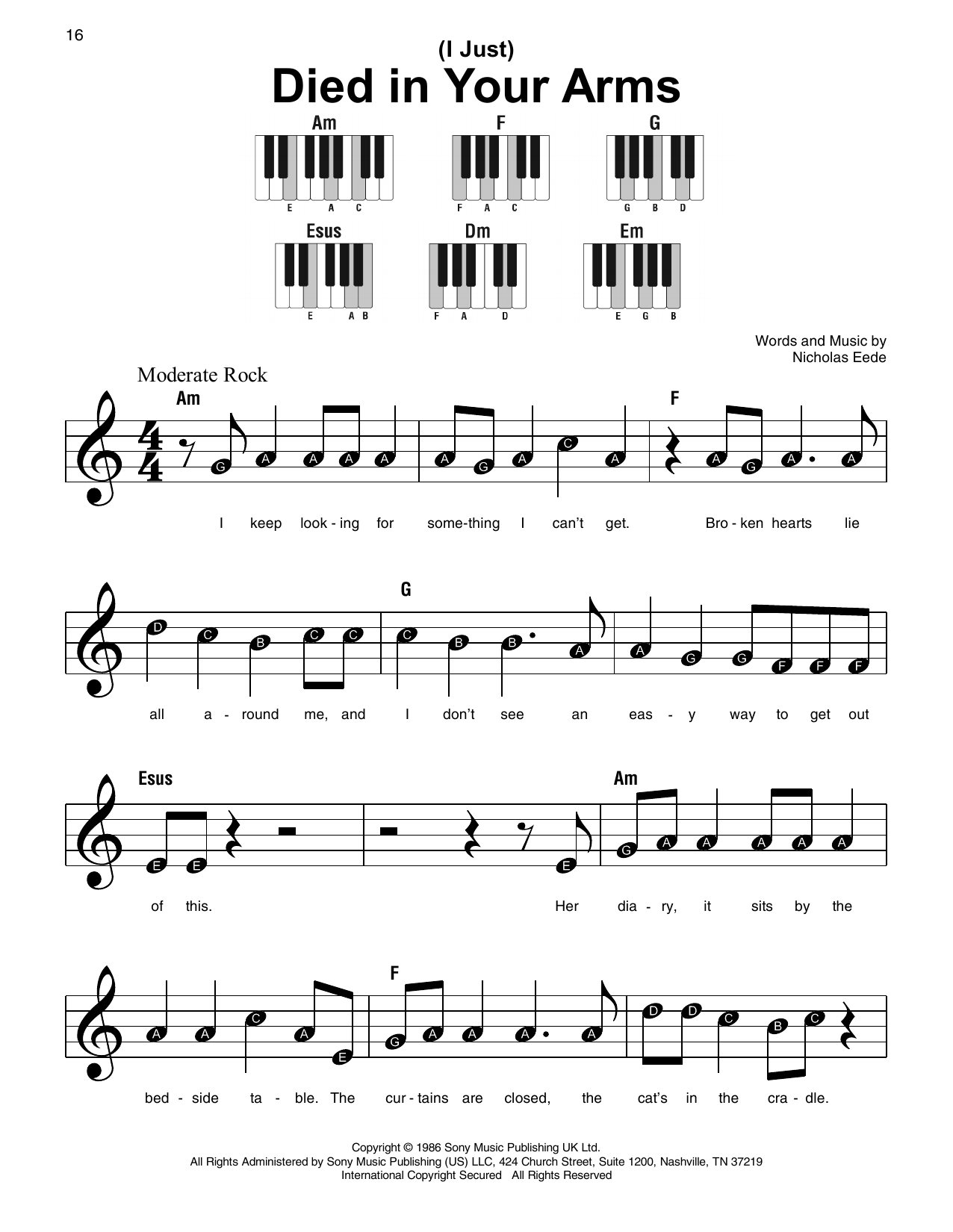 Cutting Crew (I Just) Died In Your Arms sheet music notes and chords. Download Printable PDF.