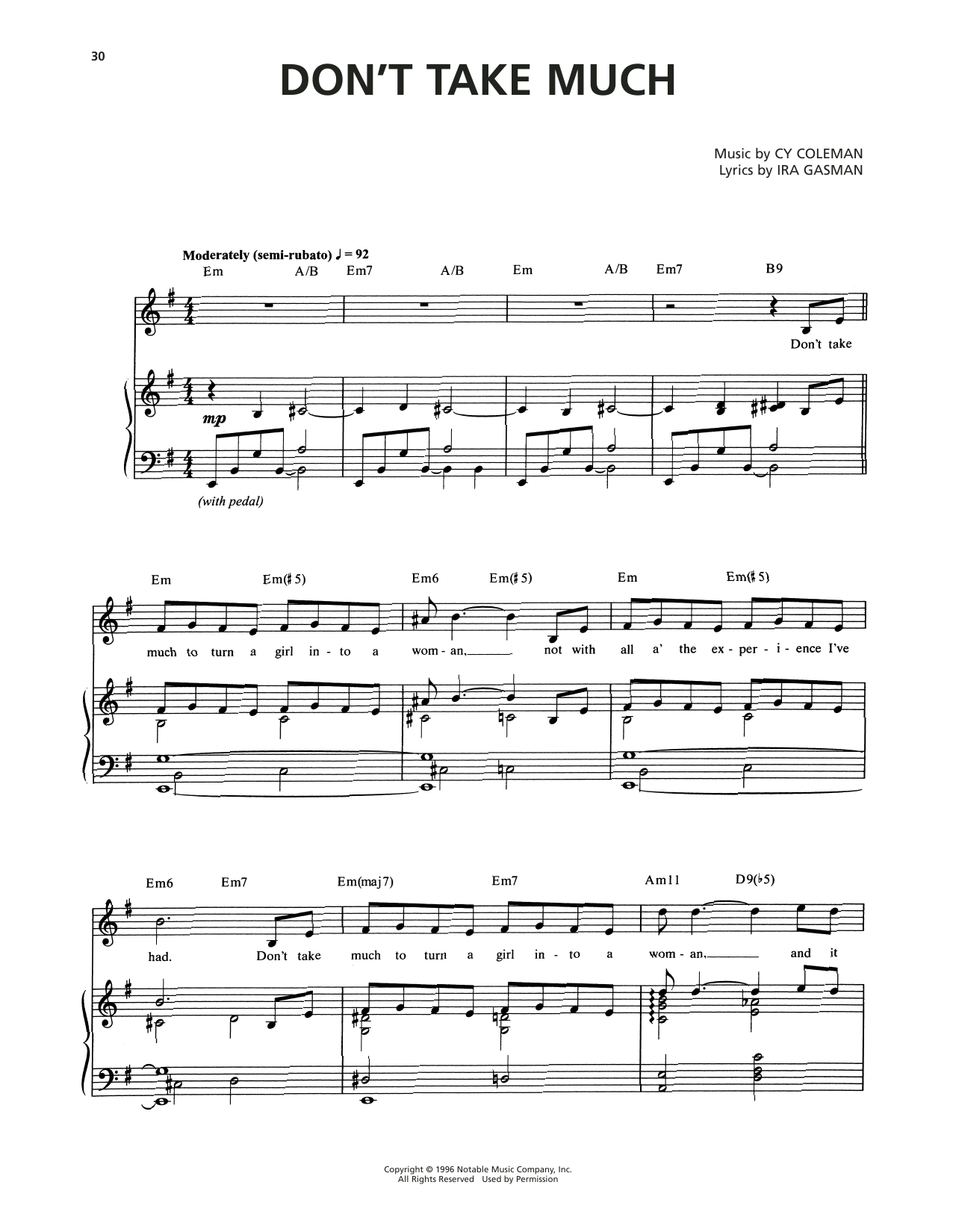 Cy Coleman Don't Take Much (from The Life) sheet music notes and chords. Download Printable PDF.