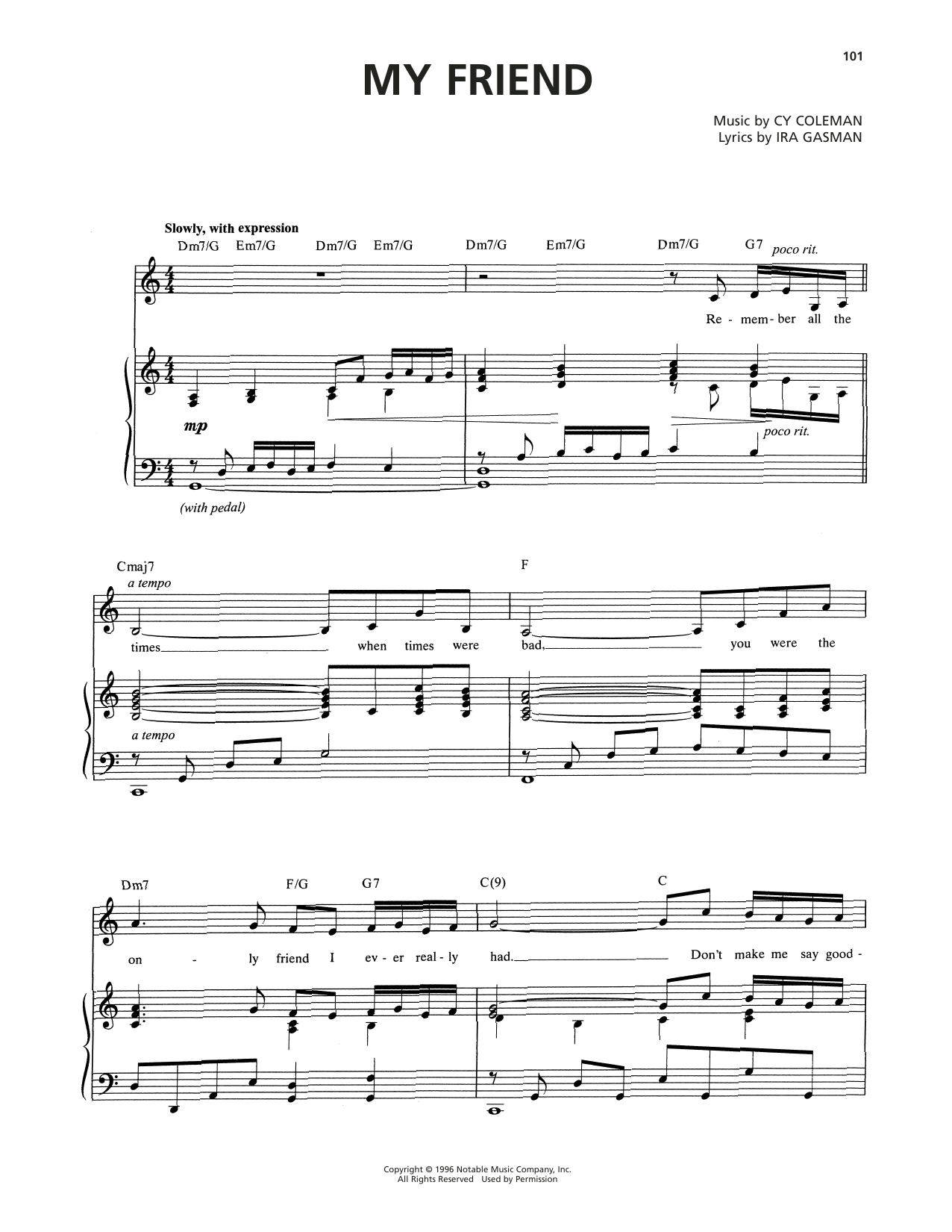 Cy Coleman My Friend (from The Life) sheet music notes and chords. Download Printable PDF.