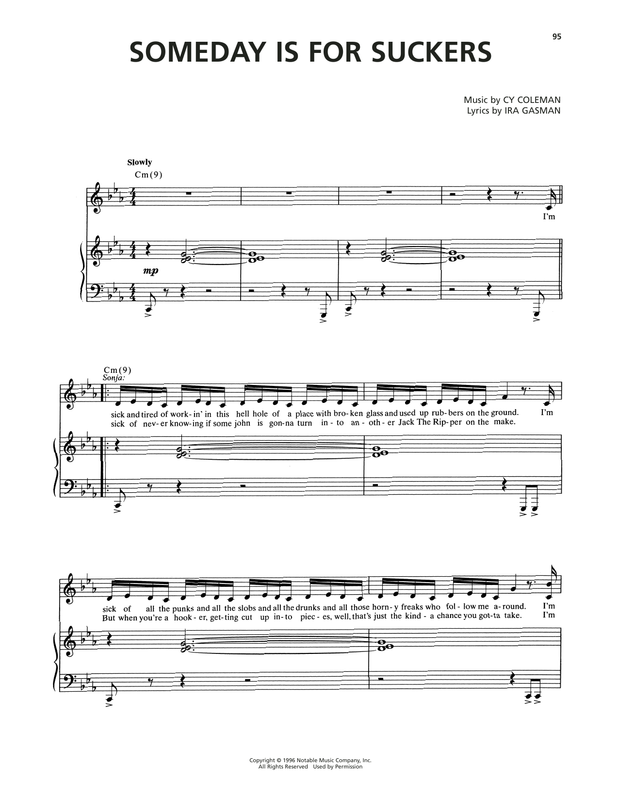 Cy Coleman Someday Is For Suckers (from The Life) sheet music notes and chords arranged for Piano & Vocal