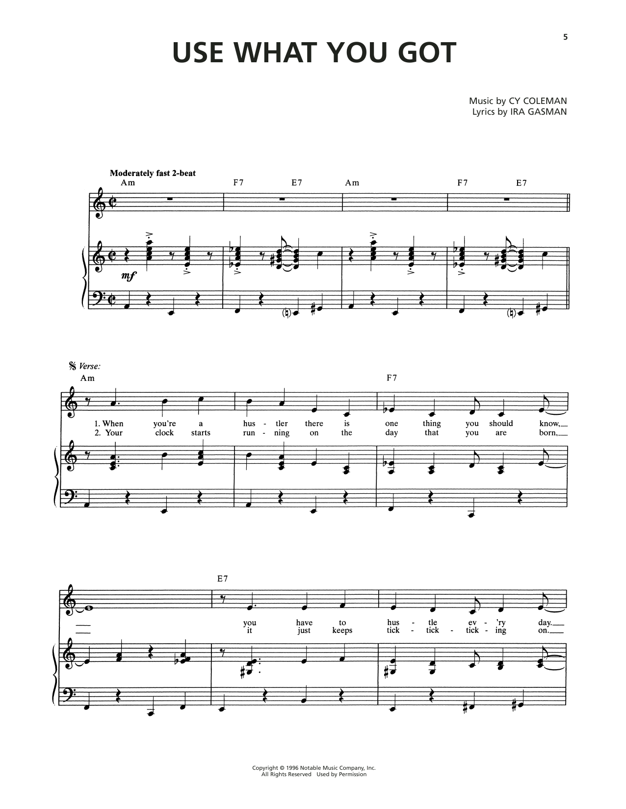 Cy Coleman Use What You Got (from The Life) sheet music notes and chords. Download Printable PDF.