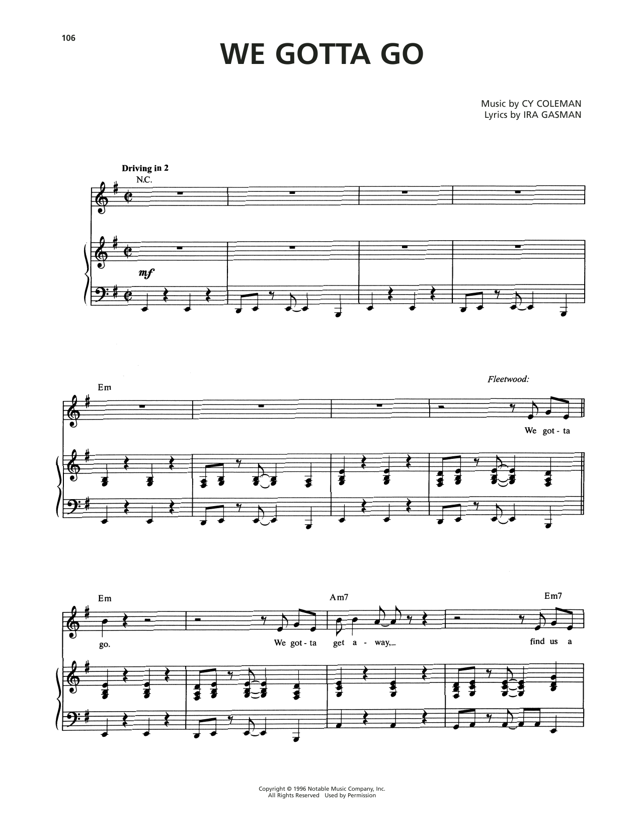 Cy Coleman We Gotta Go (from The Life) sheet music notes and chords. Download Printable PDF.