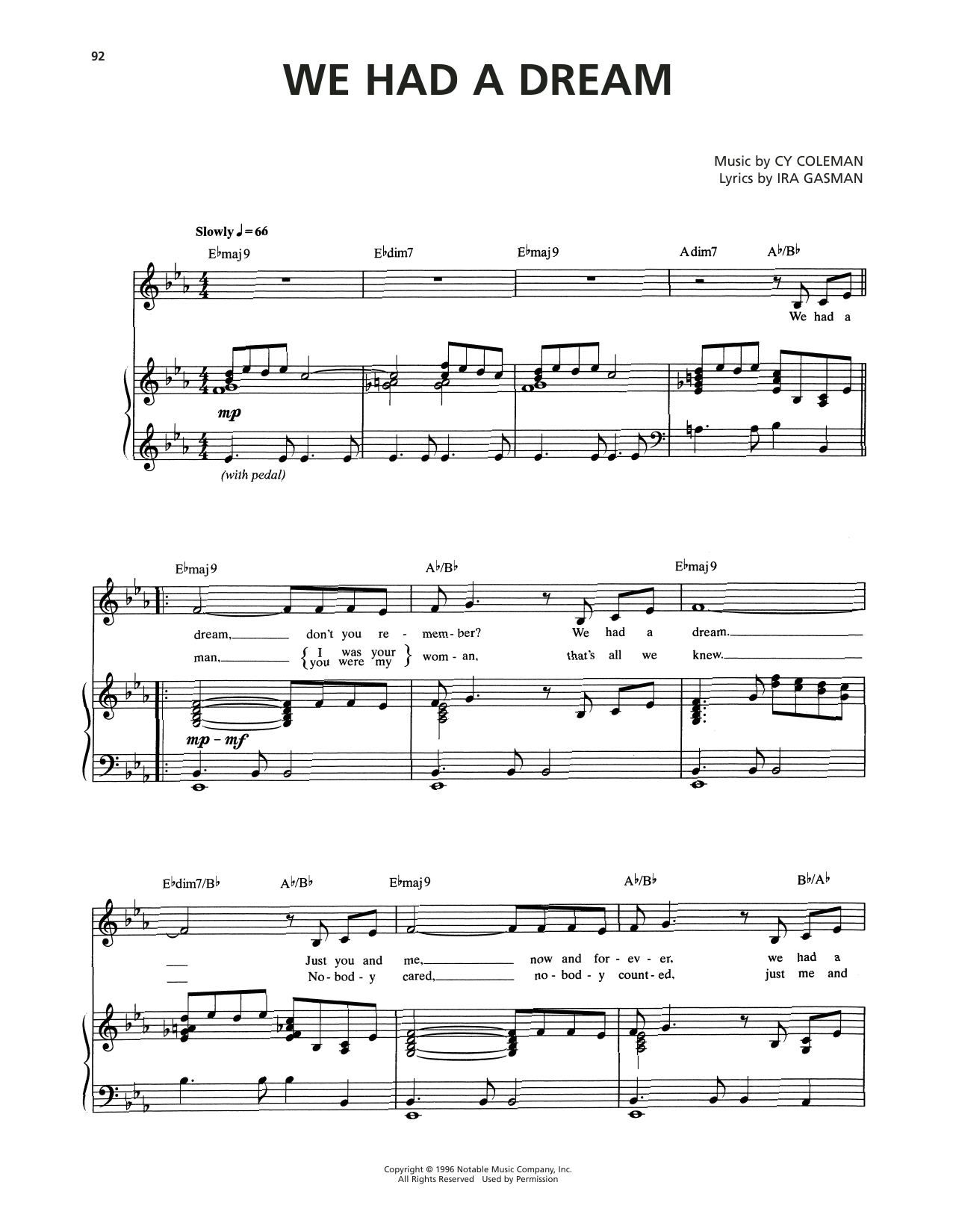 Cy Coleman We Had A Dream (from The Life) sheet music notes and chords. Download Printable PDF.