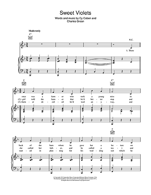 Cy Coben Sweet Violets sheet music notes and chords. Download Printable PDF.