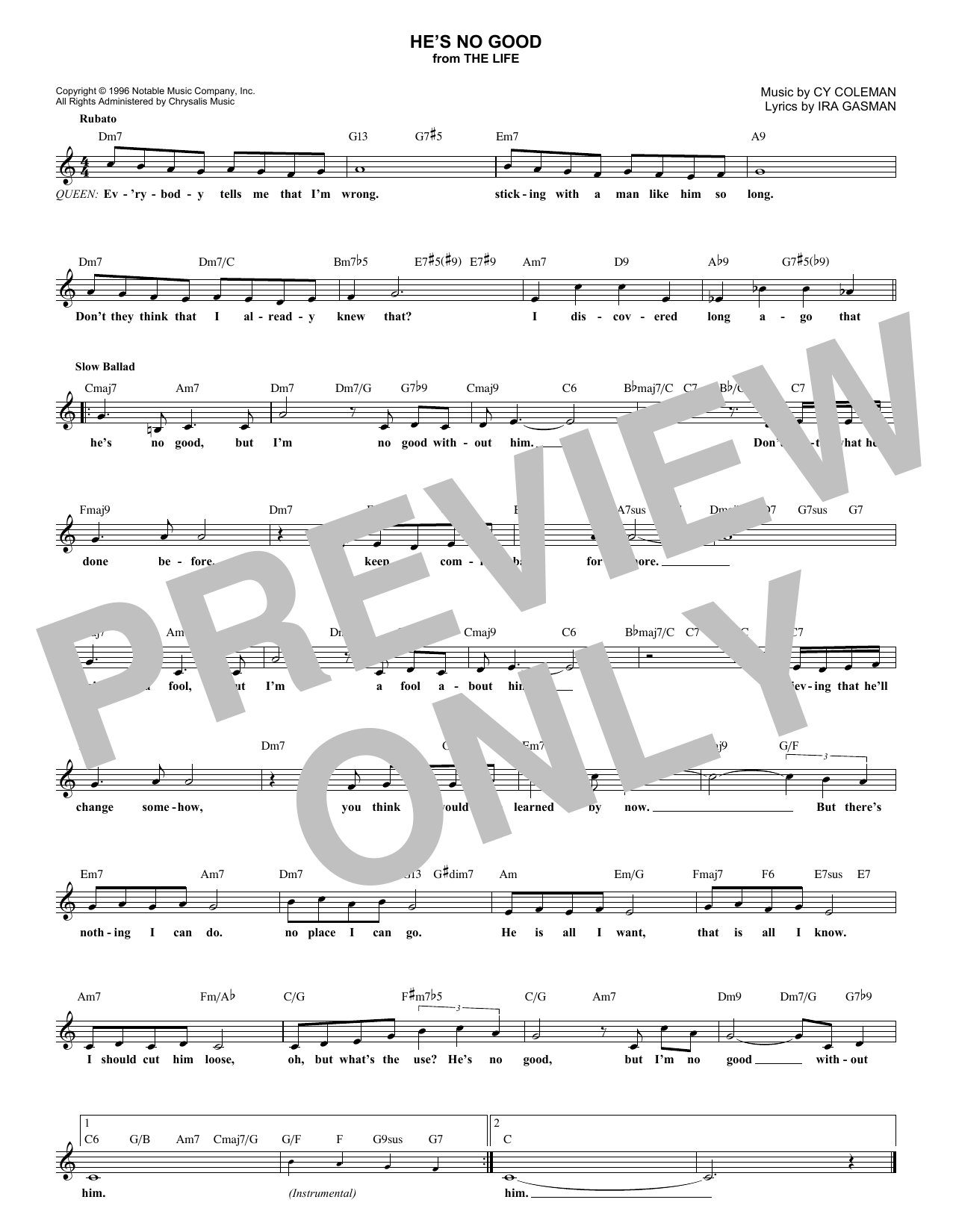 Learn to play Cy Coleman He's No Good sheet music for Lead Sheet / Fake Book in minutes. Price: 5.9900$ Cy Coleman He's No Good sheet music notes and chords arranged for Lead Sheet / Fake Book