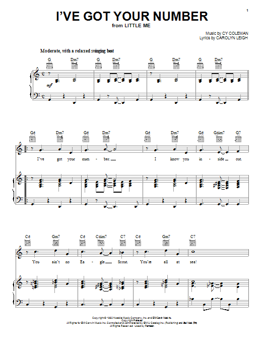 Learn to play Cy Coleman I've Got Your Number sheet music for Piano, Vocal & Guitar (Right-Hand Melody) in minutes. Price: 7.8900$ Cy Coleman I've Got Your Number sheet music notes and chords. Download Printable PDF.