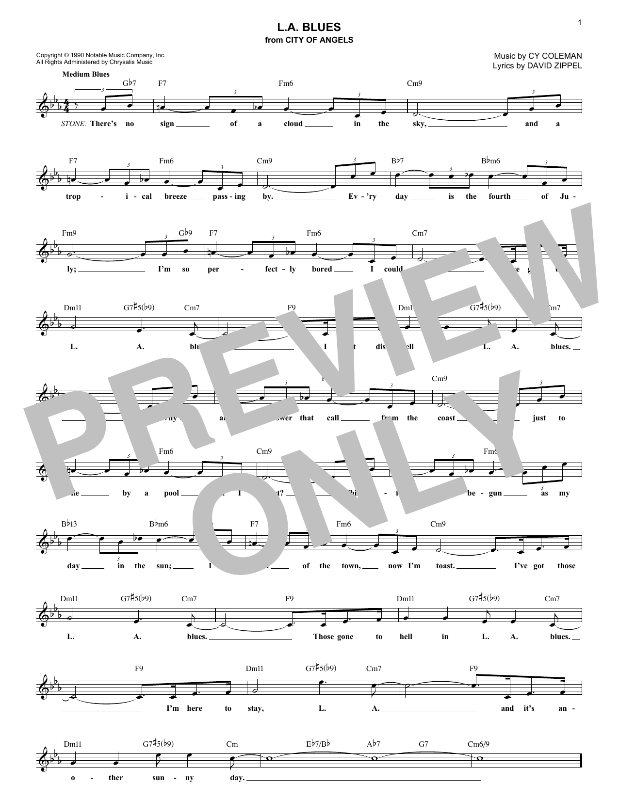 Learn to play Cy Coleman L.A. Blues sheet music for Lead Sheet / Fake Book in minutes. Price: 5.9900$ Cy Coleman L.A. Blues sheet music notes and chords arranged for Lead Sheet / Fake Book