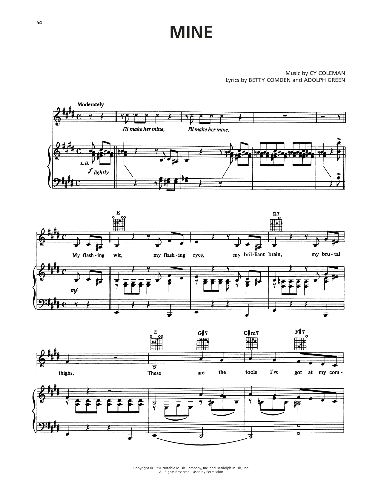 Cy Coleman Mine (from On The Twentieth Century) sheet music notes and chords. Download Printable PDF.