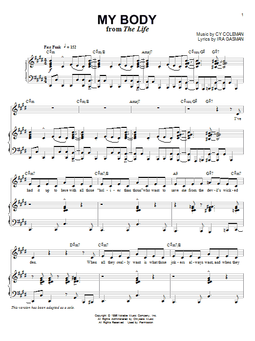 Learn to play Cy Coleman My Body sheet music for Piano & Vocal in minutes. Cy Coleman My Body sheet music notes and chords. Download Printable PDF.