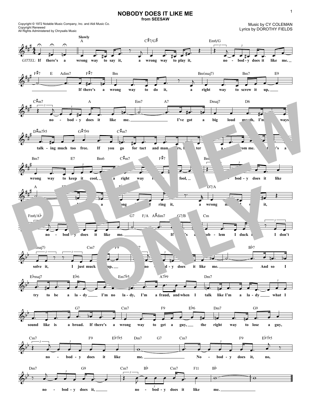 Cy Coleman Nobody Does It Like Me Sheet Music Pdf Notes Chords Broadway Score Lead Sheet Fake Book Download Printable Sku 182124