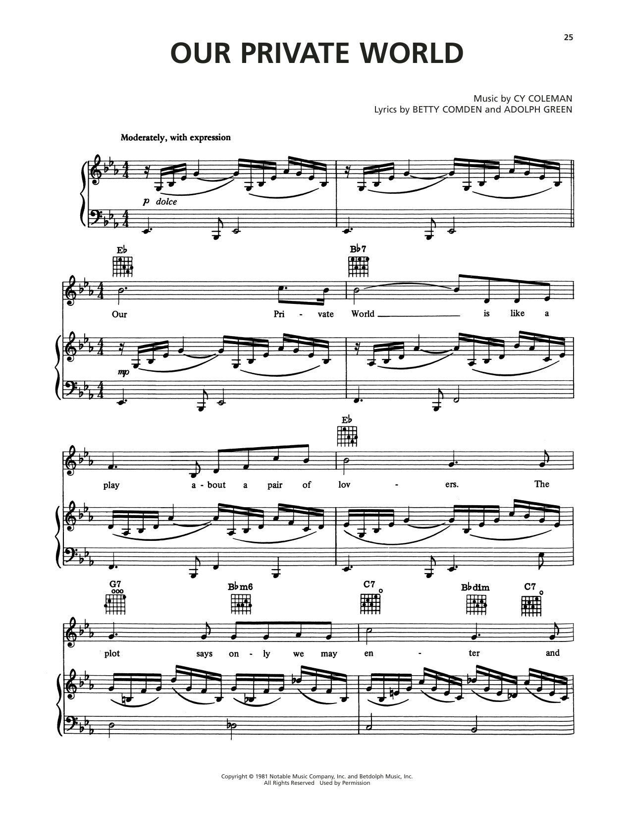 Learn to play Cy Coleman Our Private World (from On The Twentieth Century) sheet music for Piano, Vocal & Guitar Chords (Right-Hand Melody) in minutes. Price: 6.9900$ Cy Coleman Our Private World (from On The Twentieth Century) sheet music notes and chords arranged for Piano, Vocal & Guitar Chords (Right-Hand Melody)