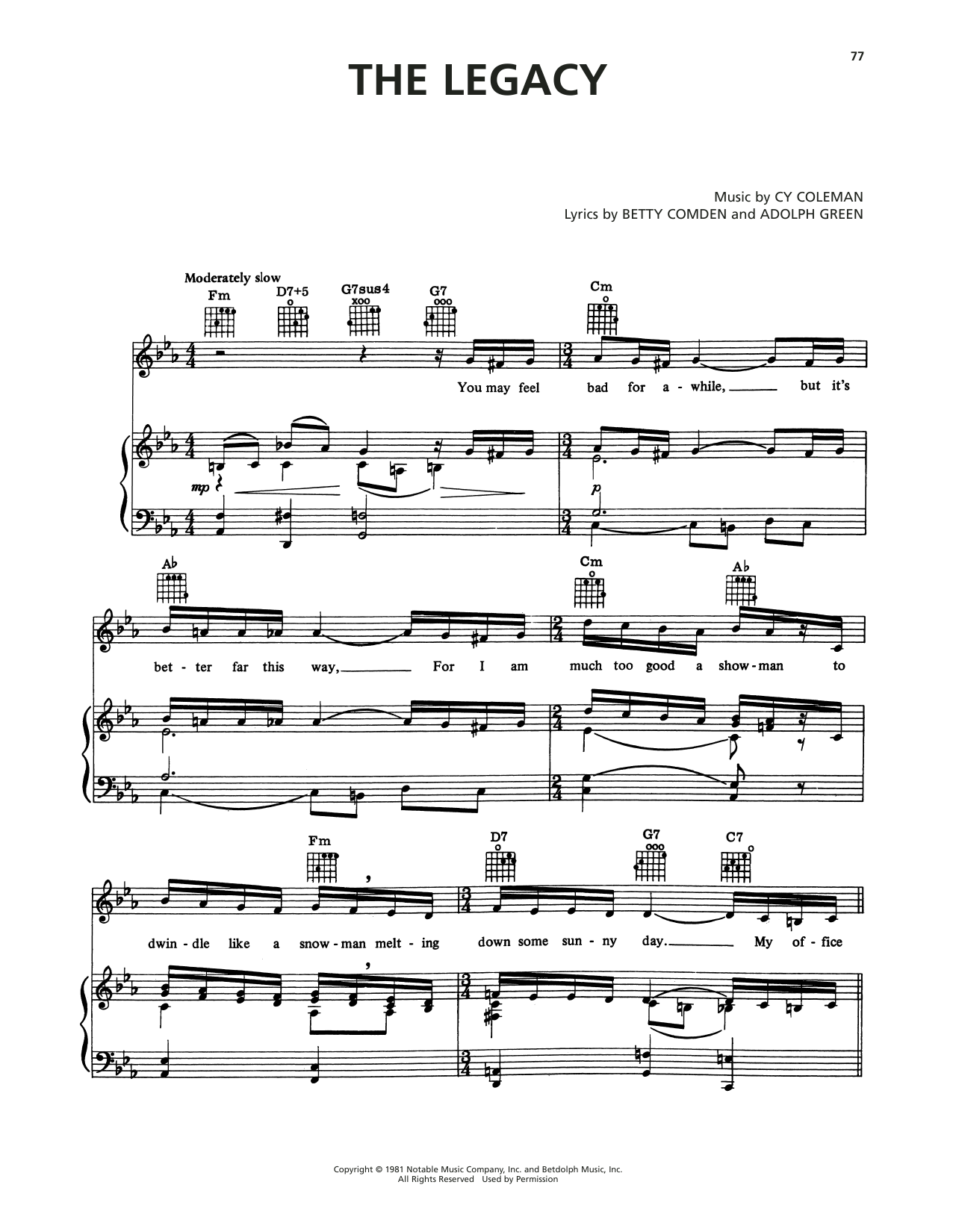 Learn to play Cy Coleman The Legacy (from On The Twentieth Century) sheet music for Piano, Vocal & Guitar Chords (Right-Hand Melody) in minutes. Price: 6.9900$ Cy Coleman The Legacy (from On The Twentieth Century) sheet music notes and chords arranged for Piano, Vocal & Guitar Chords (Right-Hand Melody)