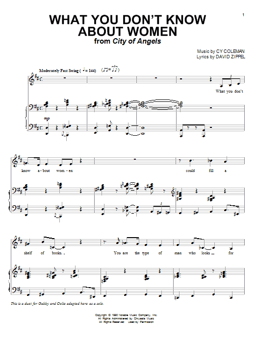 Learn to play Cy Coleman What You Don't Know About Women sheet music for Piano & Vocal in minutes. Cy Coleman What You Don't Know About Women sheet music notes and chords. Download Printable PDF.