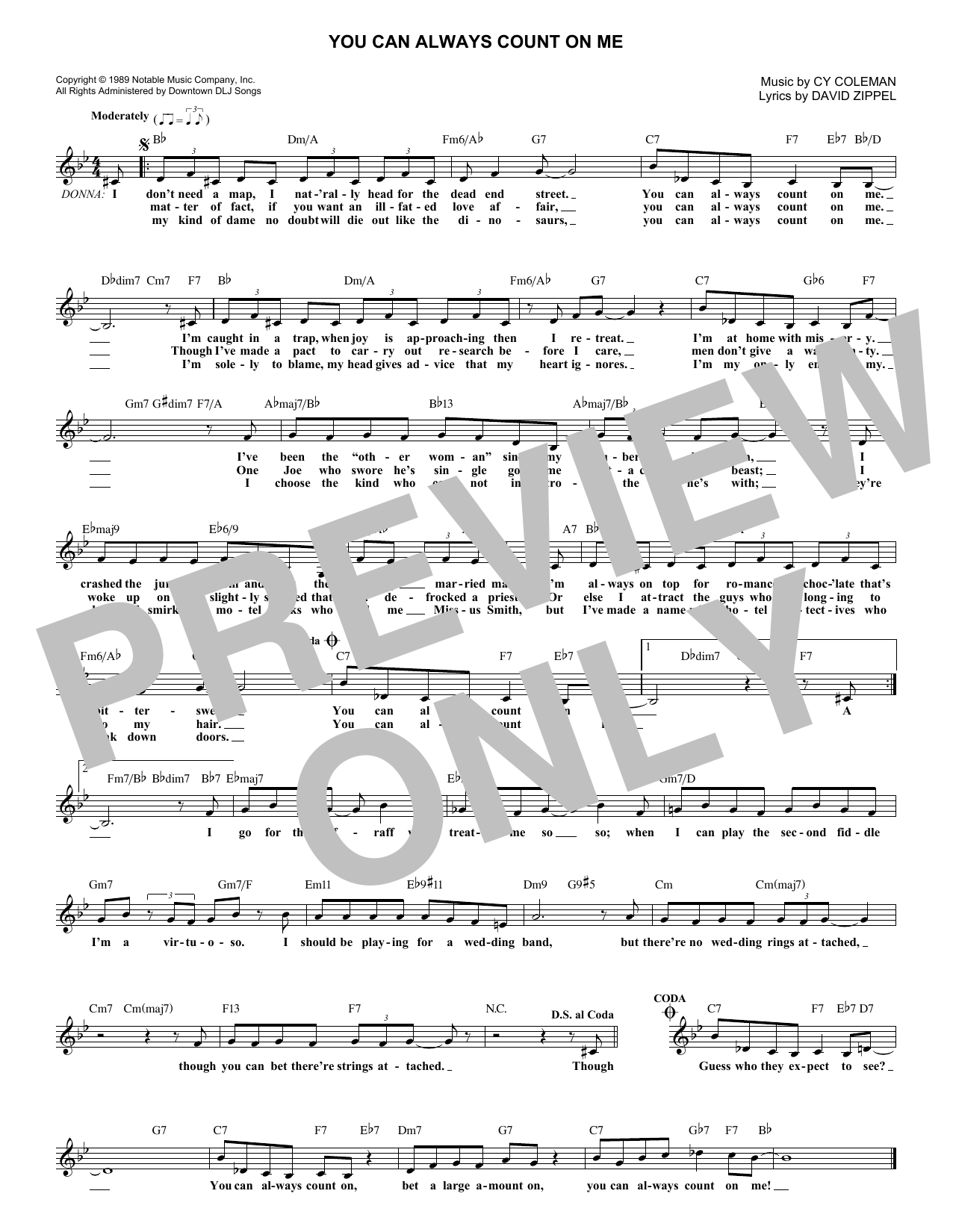 Learn to play Cy Coleman You Can Always Count On Me sheet music for Lead Sheet / Fake Book in minutes. Price: 5.9900$ Cy Coleman You Can Always Count On Me sheet music notes and chords arranged for Lead Sheet / Fake Book