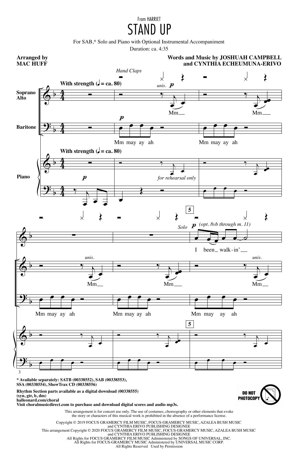 Cynthia Erivo "Stand Up (from Harriet) (arr. Mac Huff)" Sheet Music PDF