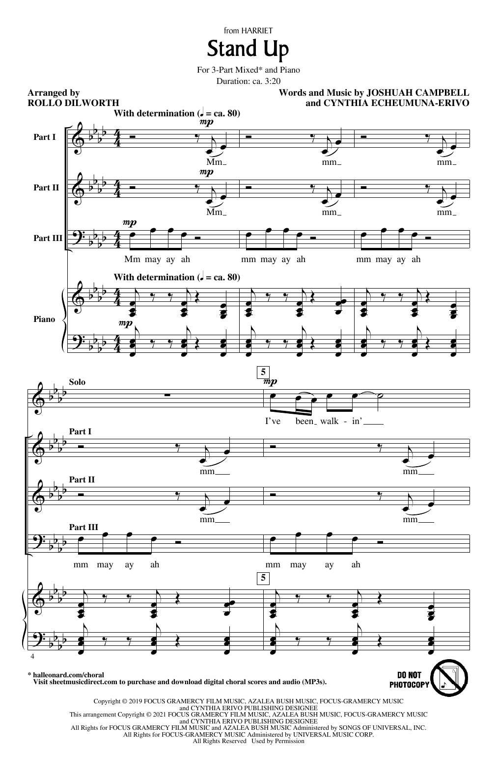 Cynthia Erivo Stand Up (from Harriet) (arr. Rollo Dilworth) sheet music notes and chords. Download Printable PDF.