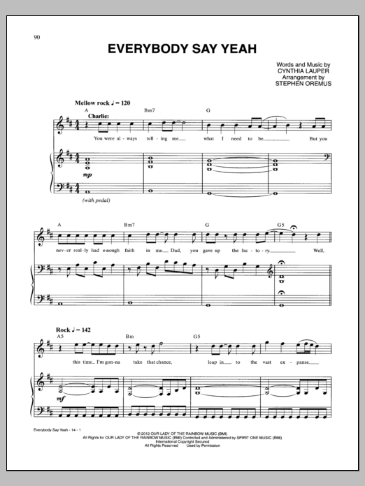 Learn to play Cynthia Lauper Everybody Say Yeah sheet music for Piano & Vocal in minutes. Cynthia Lauper Everybody Say Yeah sheet music notes and chords. Download Printable PDF.