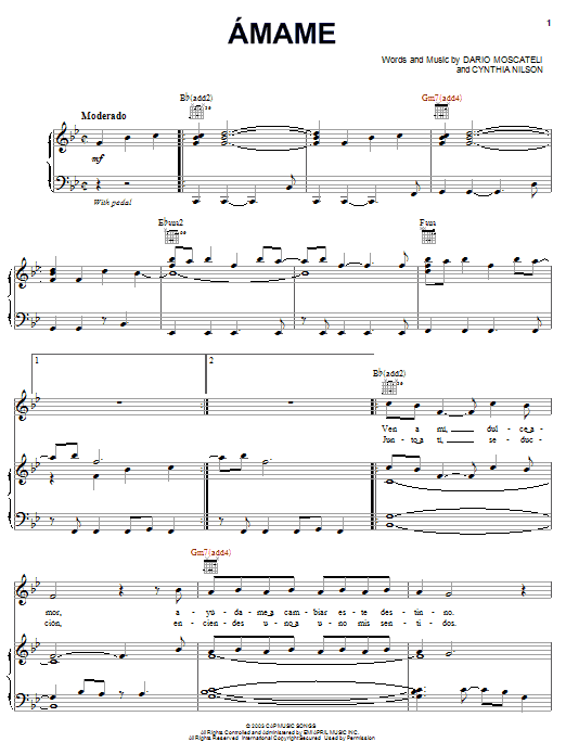 Cynthia Nilson Amame sheet music notes and chords. Download Printable PDF.