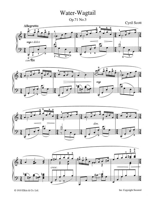 Learn to play Cyril Scott Water-Wagtail Op. 71 No. 3 sheet music for Piano Solo in minutes. Price: 6.9900$ Cyril Scott Water-Wagtail Op. 71 No. 3 sheet music notes and chords arranged for Piano Solo