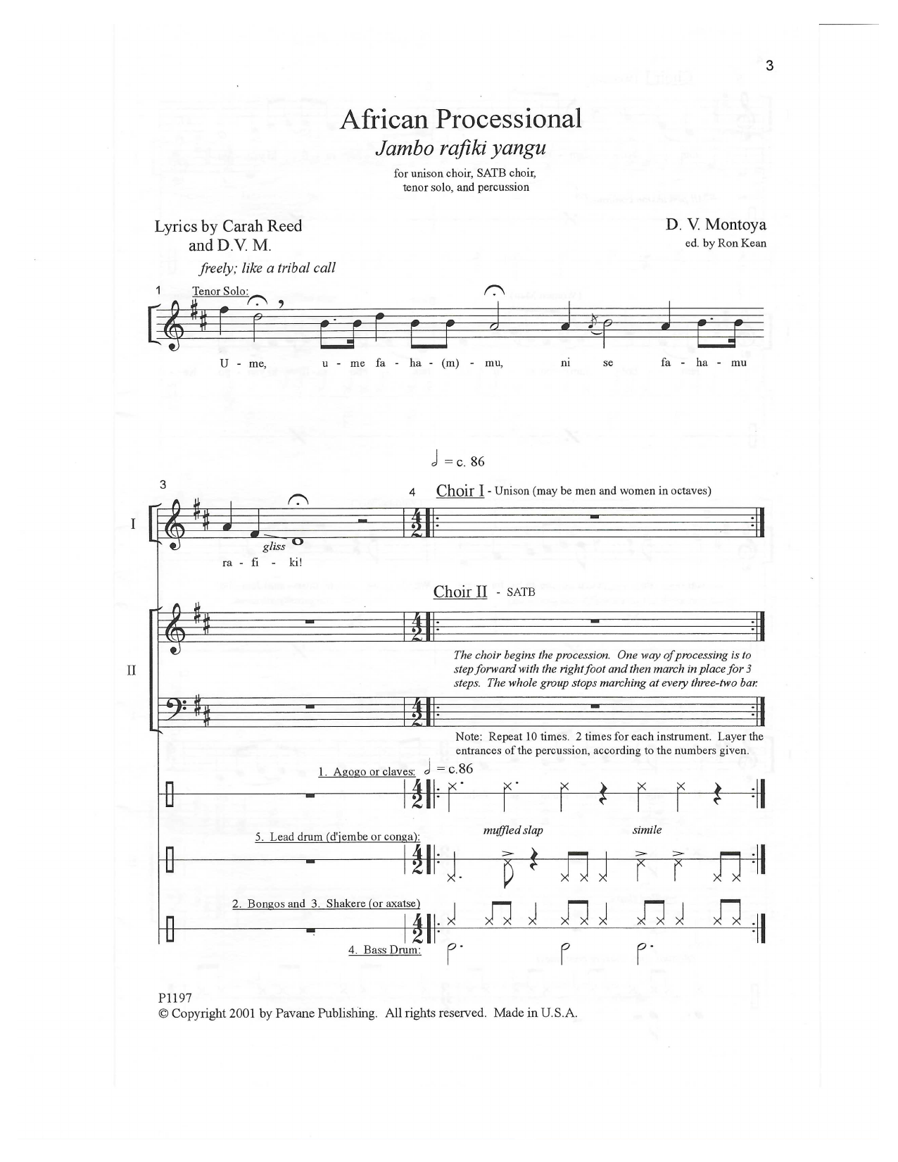 D. V. Montoya African Processional sheet music notes and chords. Download Printable PDF.