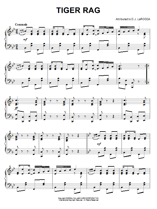 Learn to play D.J. LaRocca Tiger Rag sheet music for Piano Solo in minutes. D.J. LaRocca Tiger Rag sheet music notes and chords. Download Printable PDF.