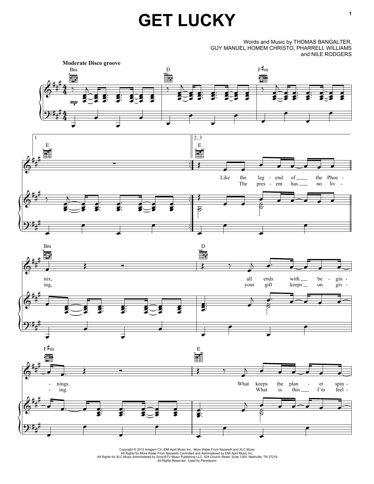 wireless Slime Good luck Daft Punk "Get Lucky" Sheet Music PDF Notes, Chords | Pop Score Piano,  Vocal & Guitar (Right-Hand Melody) Download Printable. SKU: 98206