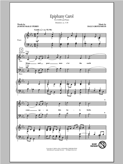 Dale Grotenhuis Epiphany Carol sheet music notes and chords. Download Printable PDF.