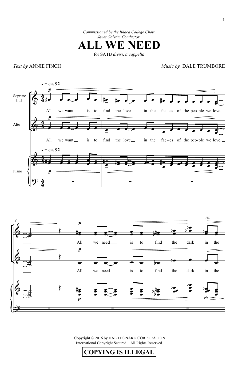 Learn to play Dale Trumbore All We Need sheet music for SATB Choir in minutes. Price: 3.9900$ Dale Trumbore All We Need sheet music notes and chords arranged for SATB Choir