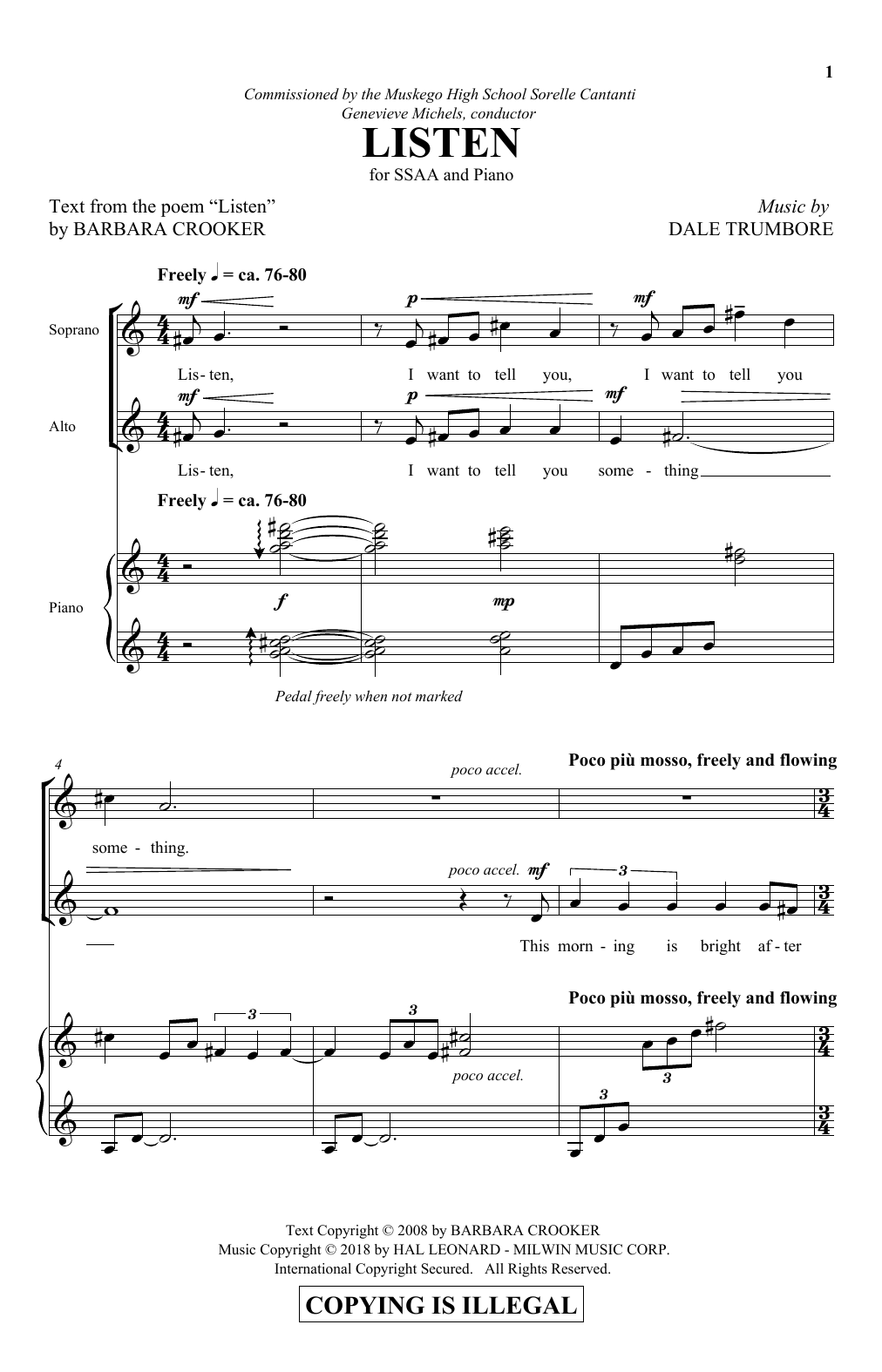 Learn to play Dale Trumbore Listen sheet music for SSA Choir in minutes. Price: 3.9900$ Dale Trumbore Listen sheet music notes and chords arranged for SSA Choir