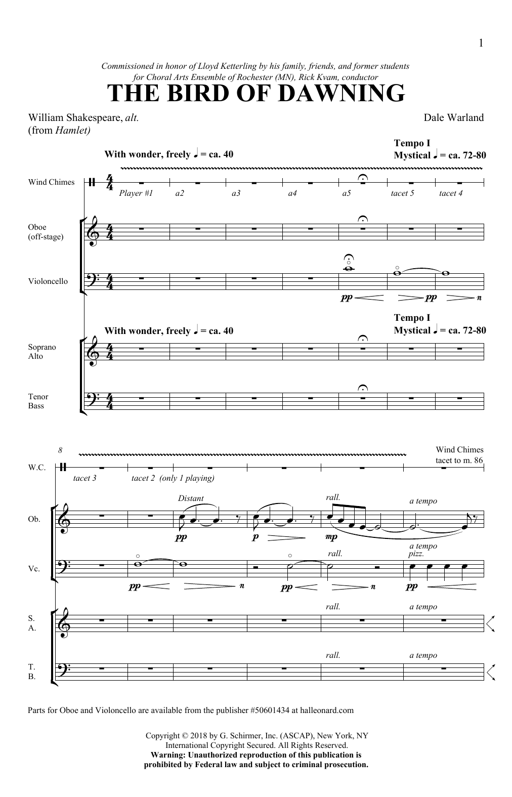 Dale Warland Bird Of Dawning sheet music notes and chords. Download Printable PDF.