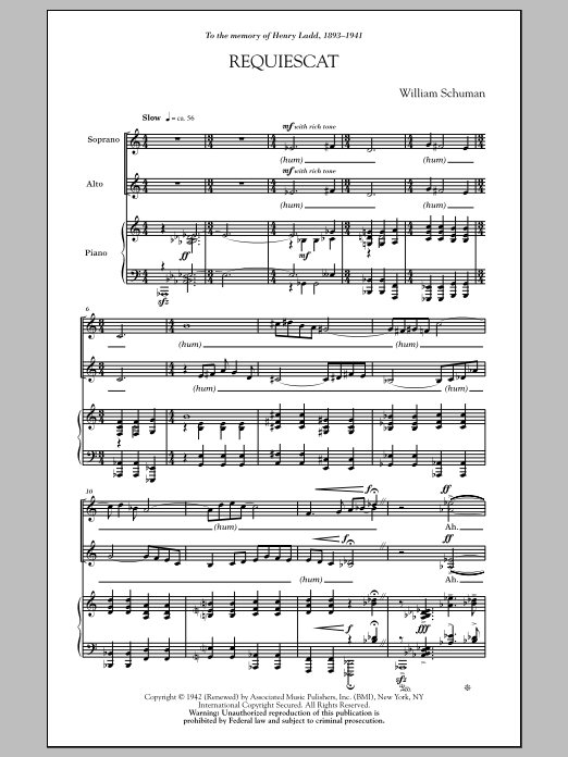 William Schuman Requiescat sheet music notes and chords. Download Printable PDF.