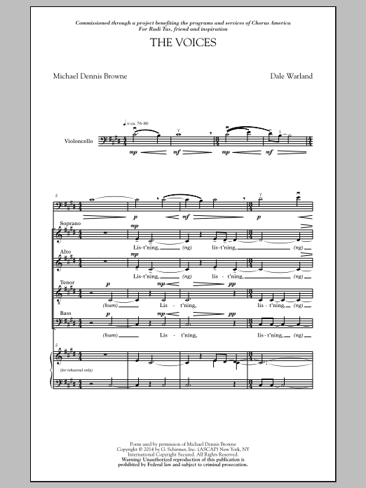 Dale Warland The Voices sheet music notes and chords. Download Printable PDF.