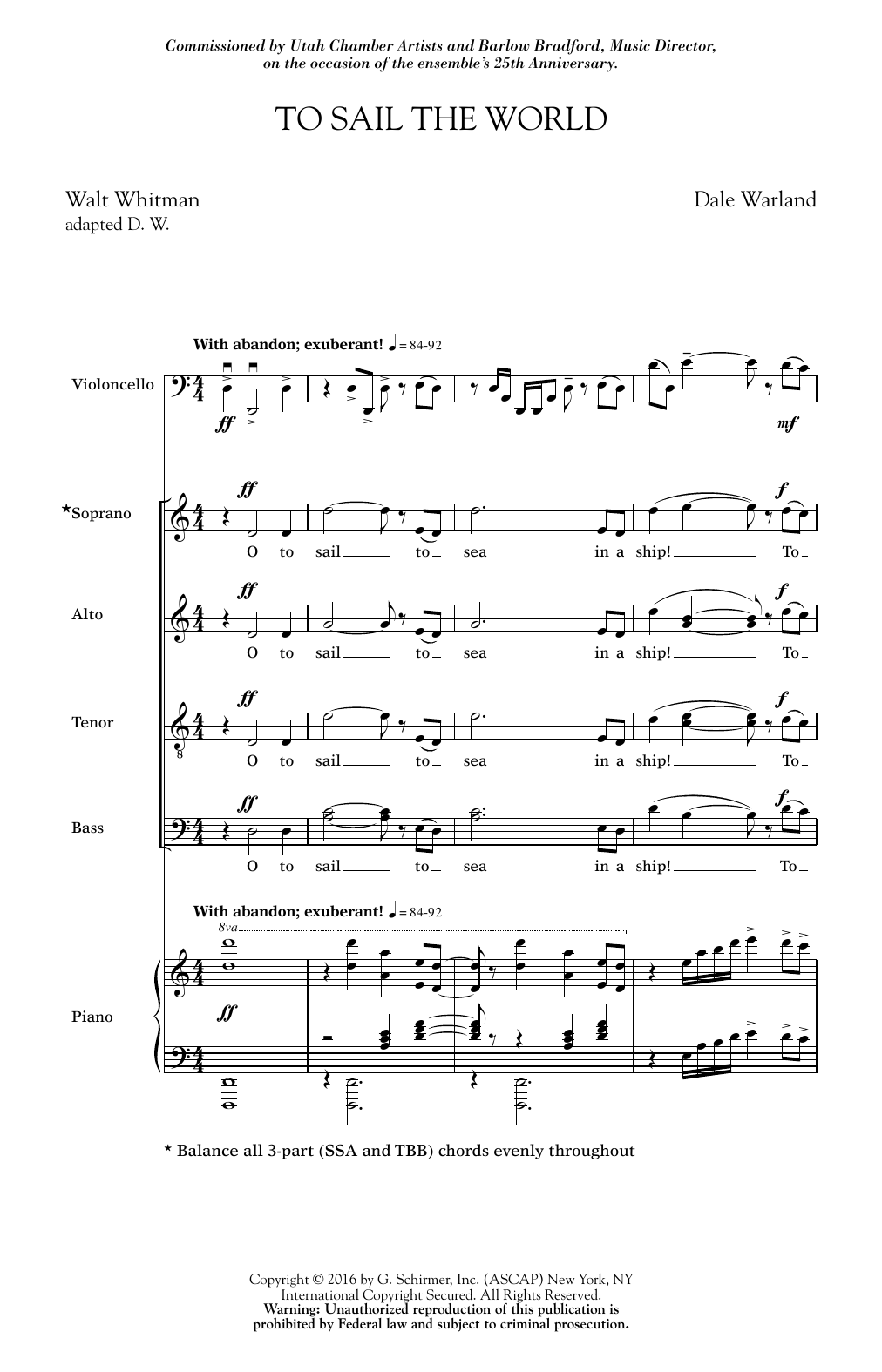 Learn to play Dale Warland To Sail The World sheet music for SATB Choir in minutes. Price: 3.9900$ Dale Warland To Sail The World sheet music notes and chords arranged for SATB Choir
