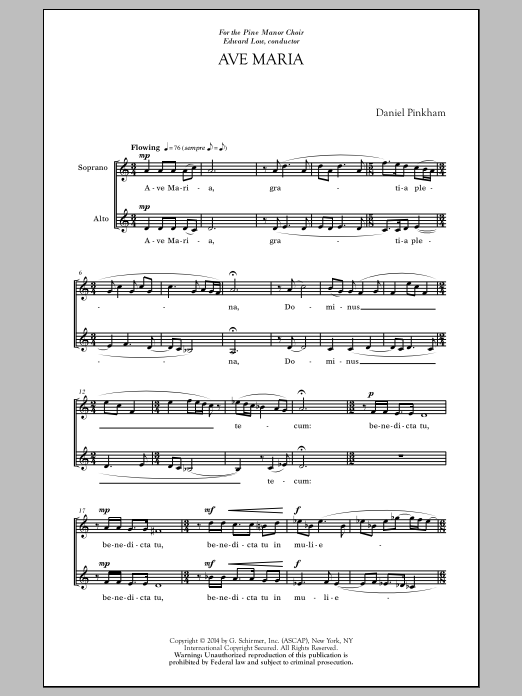 Learn to play Daniel Pinkham Ave Maria & Benedictus sheet music for 2-Part Choir in minutes. Price: 3.9900$ Daniel Pinkham Ave Maria & Benedictus sheet music notes and chords arranged for 2-Part Choir