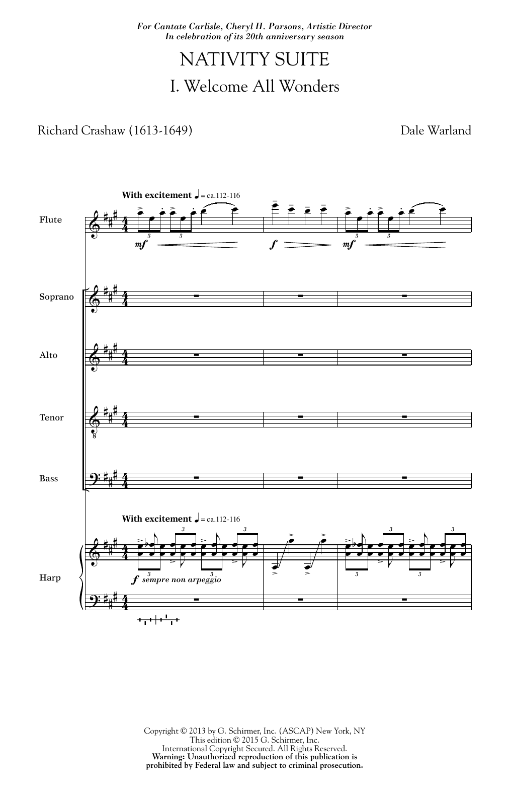 Dale Warland Welcome All Wonders sheet music notes and chords. Download Printable PDF.