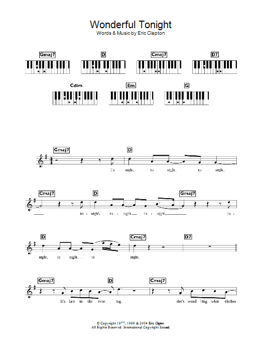 Learn to play Eric Clapton Wonderful Tonight sheet music for Lead Sheet / Fake Book in minutes. Price: 5.9900$ Eric Clapton Wonderful Tonight sheet music notes and chords arranged for Lead Sheet / Fake Book