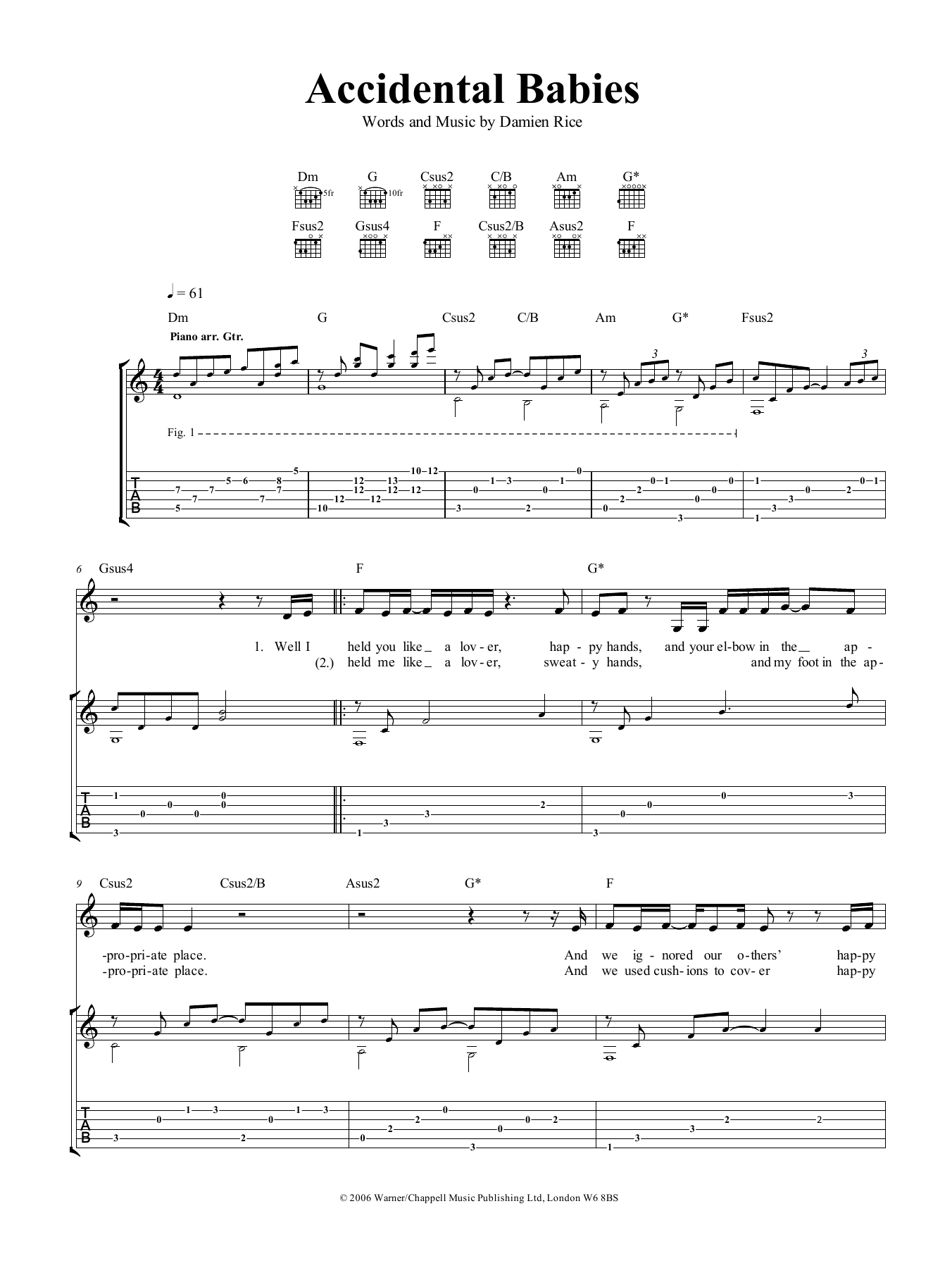 Damien Rice Accidental Babies Sheet Music Pdf Notes Chords Pop Score Guitar Tab Download Printable Sku 40356