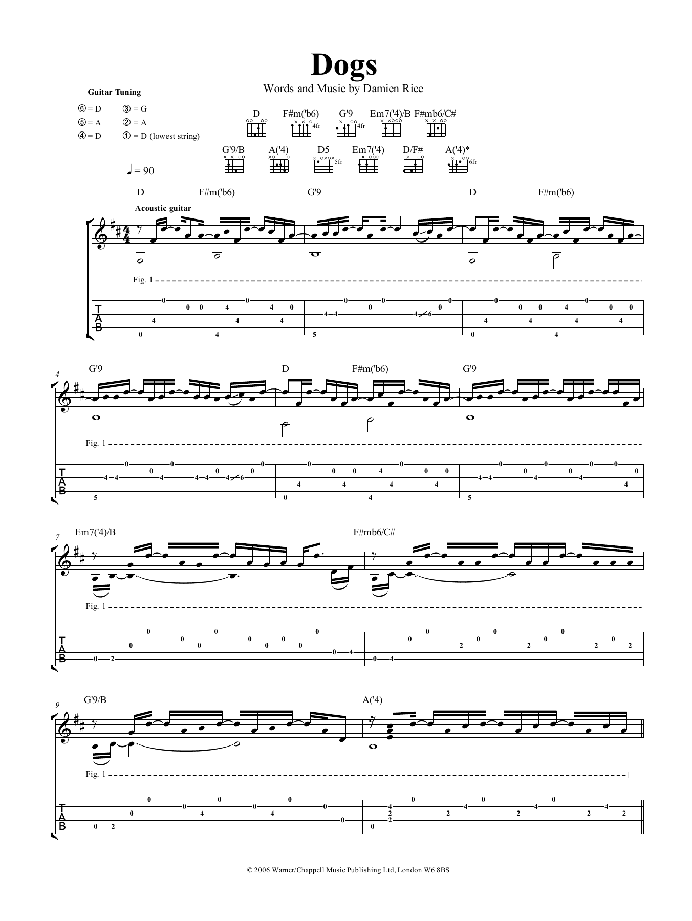 Damien Rice Dogs sheet music notes and chords. Download Printable PDF.