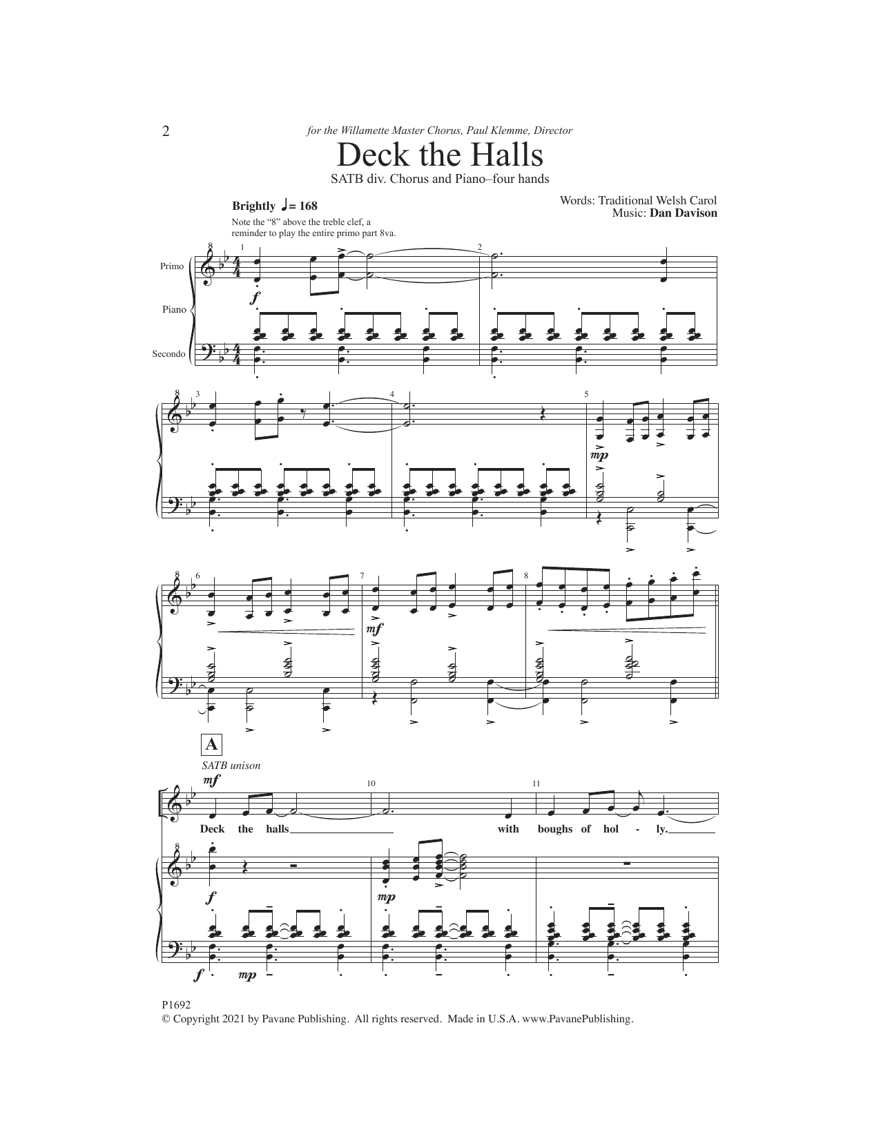 Dan Davison Deck the Halls sheet music notes and chords. Download Printable PDF.