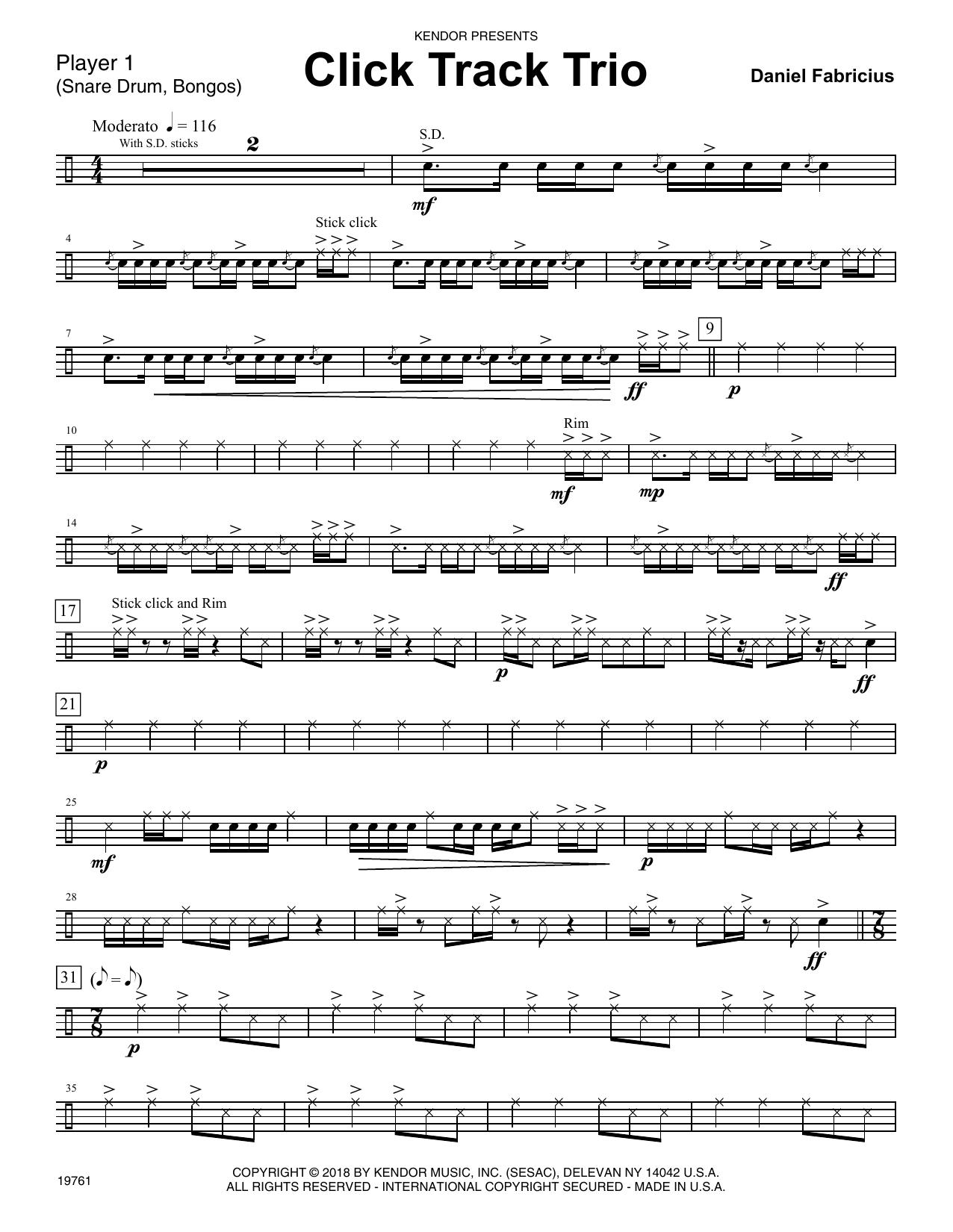 Learn to play Dan Fabricius Click Track Trio - Percussion 1 sheet music for Percussion Ensemble in minutes. Dan Fabricius Click Track Trio - Percussion 1 sheet music notes and chords. Download Printable PDF.