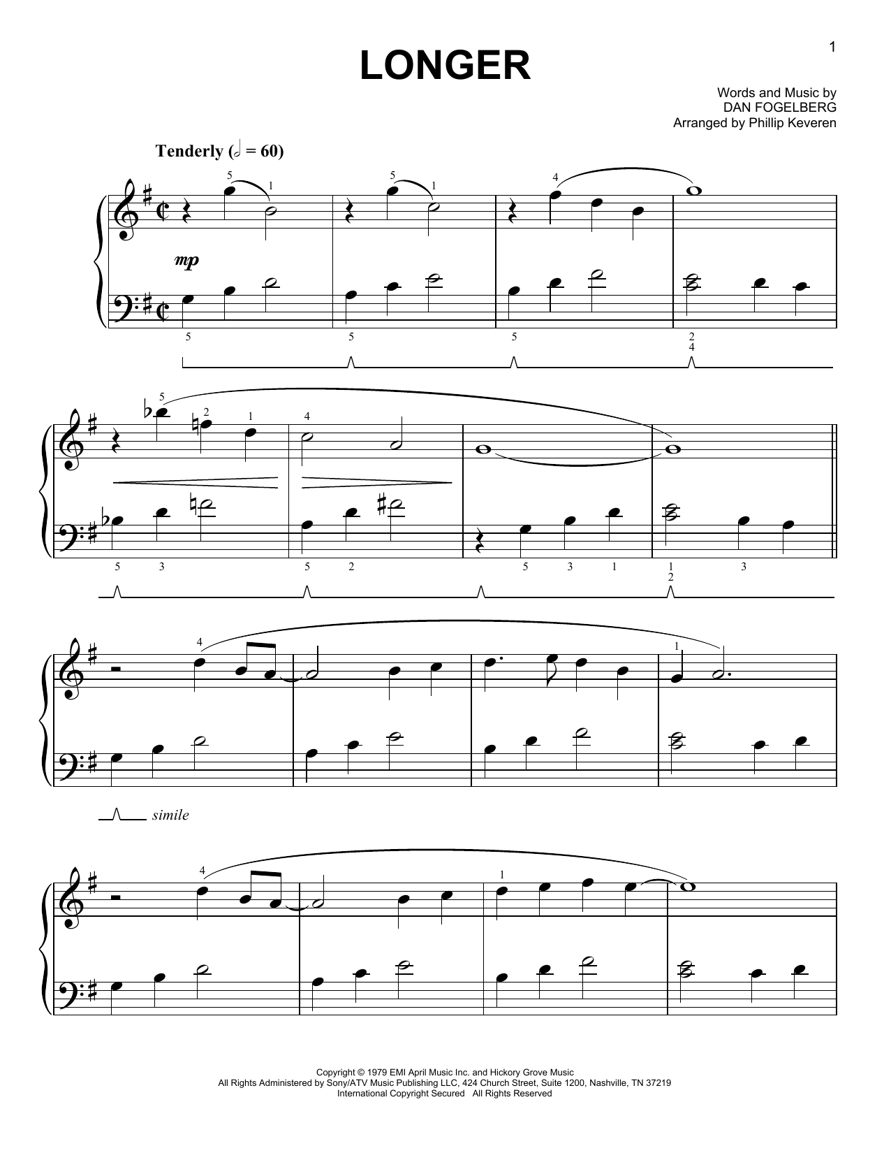 Dan Fogelberg Longer [Classical version] (arr. Phillip Keveren) sheet music notes and chords arranged for Easy Piano