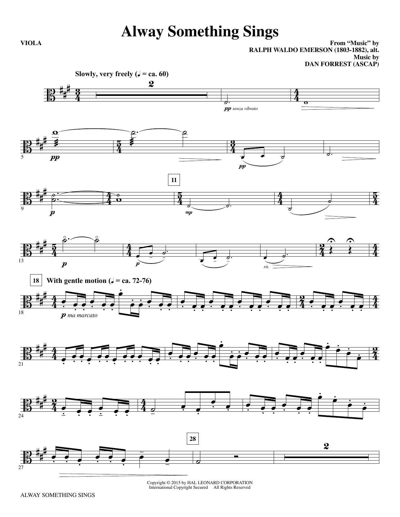 Learn to play Dan Forrest Alway Something Sings - Viola sheet music for Choir Instrumental Pak in minutes. Dan Forrest Alway Something Sings - Viola sheet music notes and chords. Download Printable PDF.