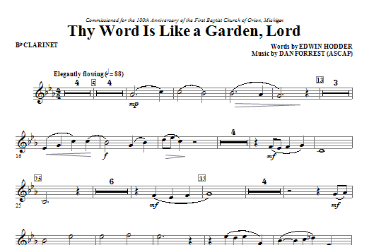 Learn to play Dan Forrest Thy Word Is Like A Garden, Lord - Bb Clarinet sheet music for Choir Instrumental Pak in minutes. Dan Forrest Thy Word Is Like A Garden, Lord - Bb Clarinet sheet music notes and chords. Download Printable PDF.
