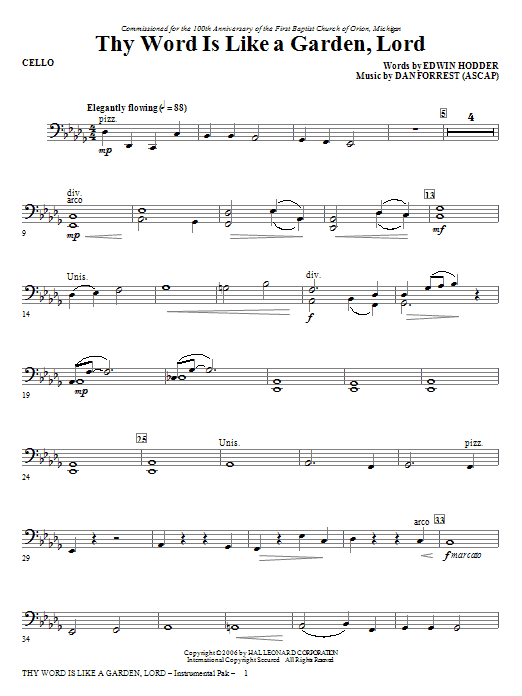 Learn to play Dan Forrest Thy Word Is Like A Garden, Lord - Cello sheet music for Choir Instrumental Pak in minutes. Dan Forrest Thy Word Is Like A Garden, Lord - Cello sheet music notes and chords. Download Printable PDF.