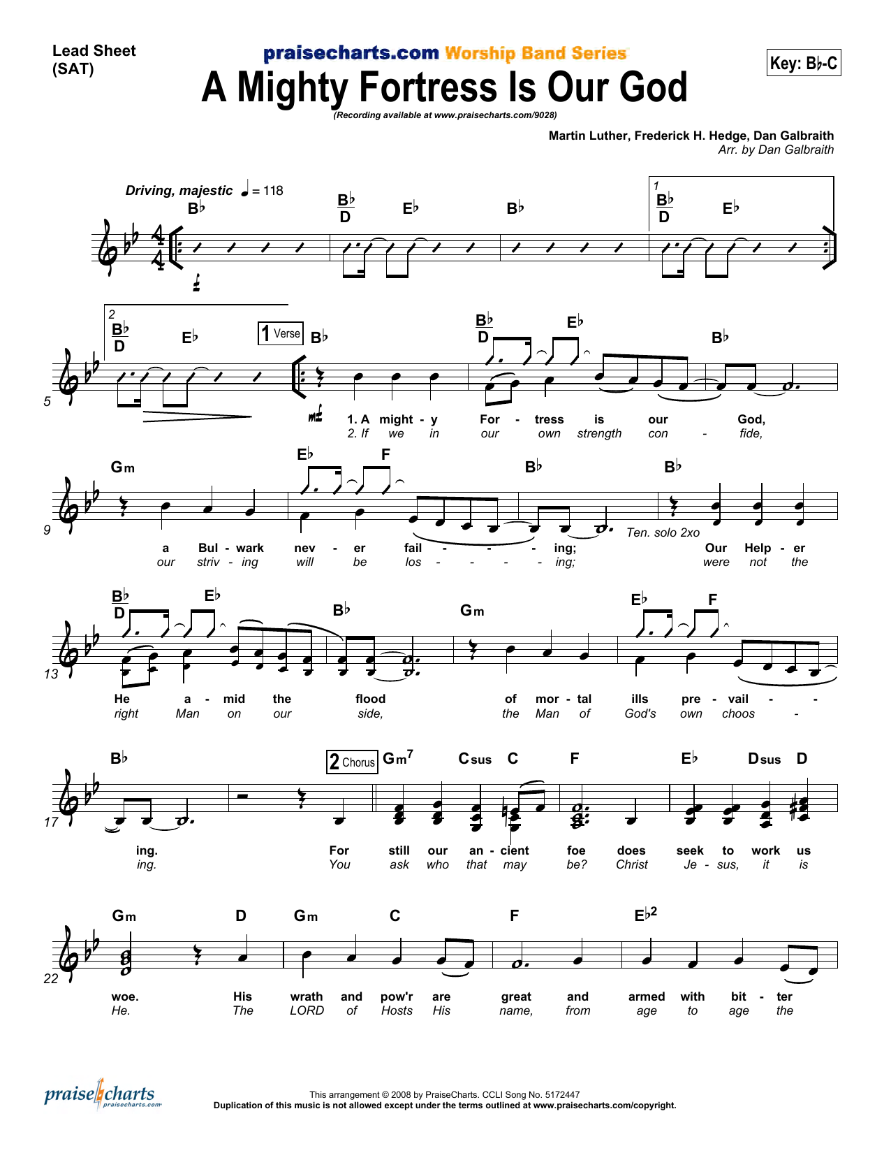 Learn to play Dan Galbraith A Mighty Fortress Is Our God sheet music for Lead Sheet / Fake Book in minutes. Price: 6.9900$ Dan Galbraith A Mighty Fortress Is Our God sheet music notes and chords arranged for Lead Sheet / Fake Book