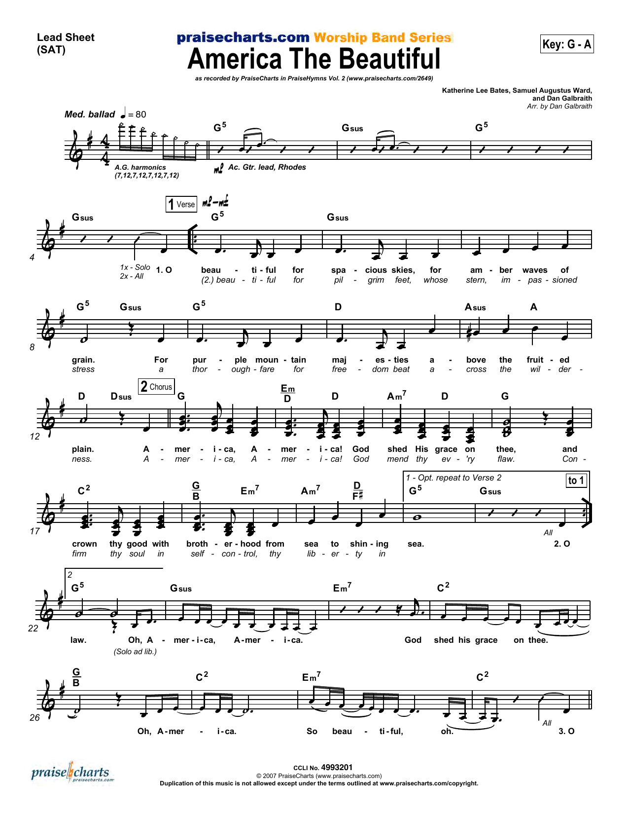 Learn to play Dan Galbraith America the Beautiful sheet music for Lead Sheet / Fake Book in minutes. Price: 6.9900$ Dan Galbraith America the Beautiful sheet music notes and chords arranged for Lead Sheet / Fake Book