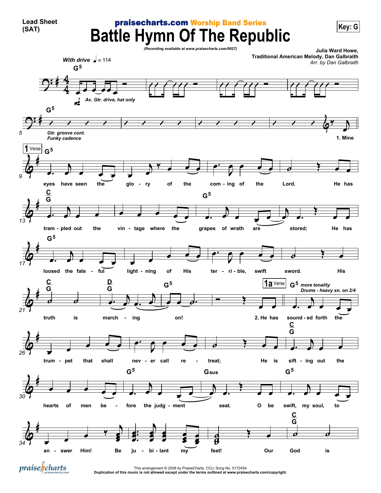 Learn to play Dan Galbraith Battle Hymn of the Republic sheet music for Lead Sheet / Fake Book in minutes. Price: 6.9900$ Dan Galbraith Battle Hymn of the Republic sheet music notes and chords arranged for Lead Sheet / Fake Book