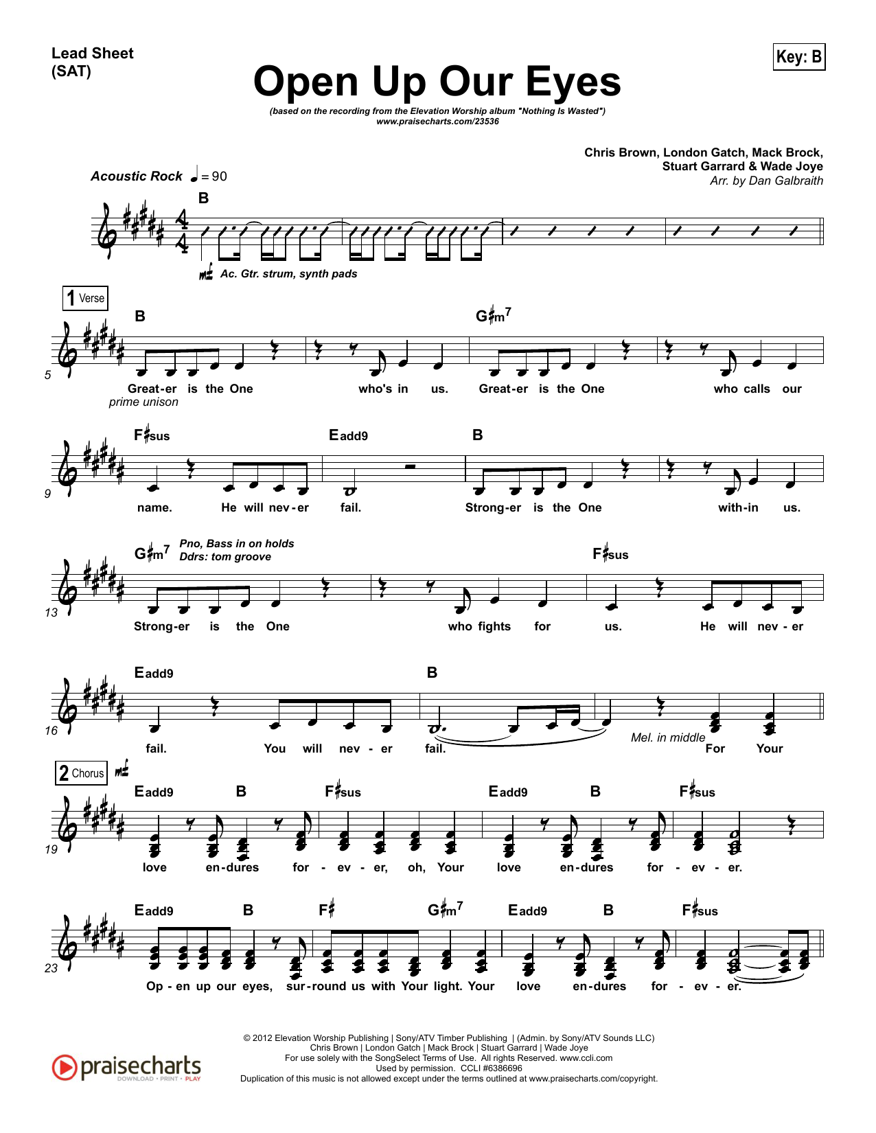Learn to play Dan Galbraith Open Up Our Eyes sheet music for Lead Sheet / Fake Book in minutes. Price: 6.9900$ Dan Galbraith Open Up Our Eyes sheet music notes and chords arranged for Lead Sheet / Fake Book