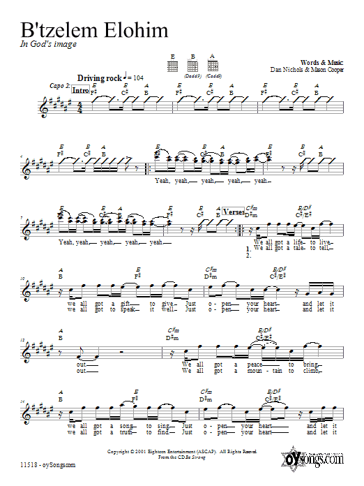 Dan Nichols B'tzelem Elohim sheet music notes and chords. Download Printable PDF.