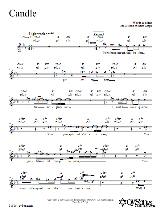 Dan Nichols Candle sheet music notes and chords. Download Printable PDF.